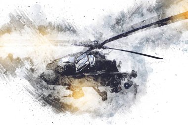 askeri helikopter resim sanatı klasiği çiziyor