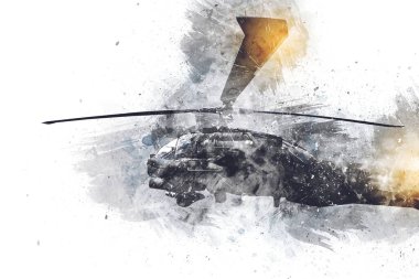 askeri helikopter resim sanatı klasiği çiziyor