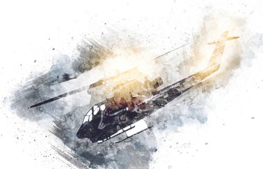 askeri helikopter resim sanatı klasiği çiziyor