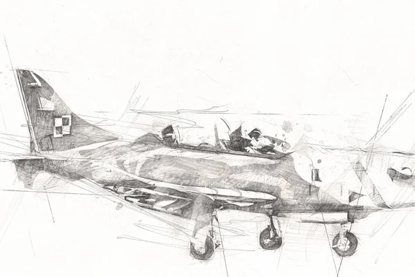 American Jet Avión Combate Dibujo Ilustración Arte Vintage —  Fotos de Stock