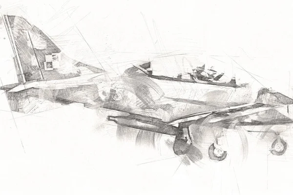 Avion Chasseur Réaction Américain Dessin Illustration Art Vintage — Photo