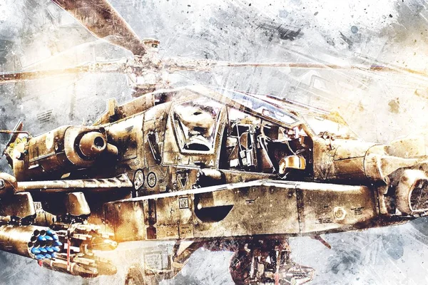 Helicóptero Militar Dibujo Ilustración Arte Vintage —  Fotos de Stock