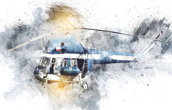 军用直升机绘图图解艺术年份 — 图库照片