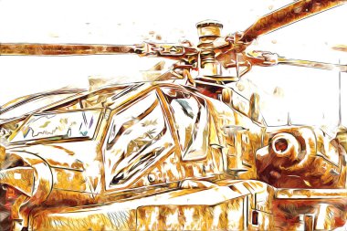 askeri helikopter resim sanatı klasiği çiziyor