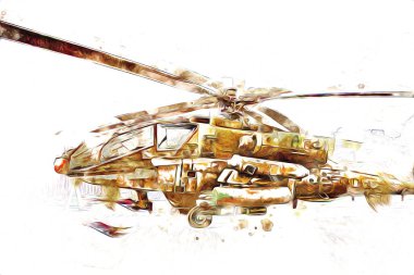 askeri helikopter resim sanatı klasiği çiziyor