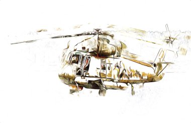 askeri helikopter resim sanatı klasiği çiziyor
