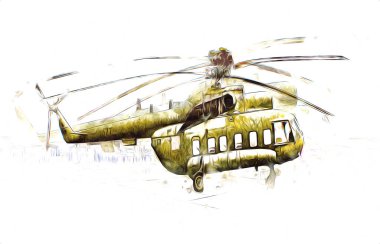 askeri helikopter resim sanatı klasiği çiziyor