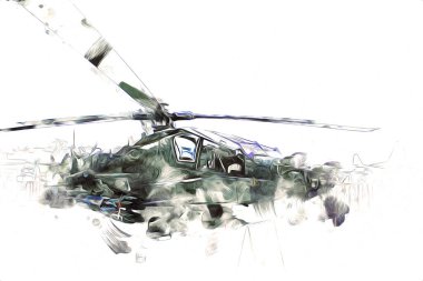 askeri helikopter resim sanatı klasiği çiziyor