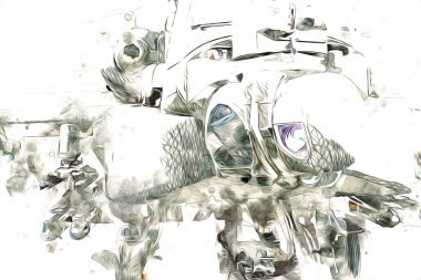 askeri helikopter resim sanatı klasiği çiziyor