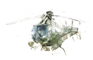 askeri helikopter resim sanatı klasiği çiziyor