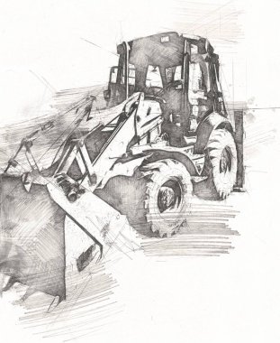 Ekskavatör traktör çizimi rengi izole edilmiş sanat çalışması