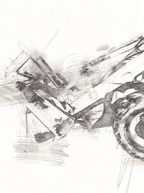 Ekskavatör traktör çizimi rengi izole edilmiş sanat çalışması