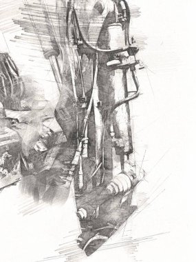 Ekskavatör illüstrasyon izole renk sanat eseri