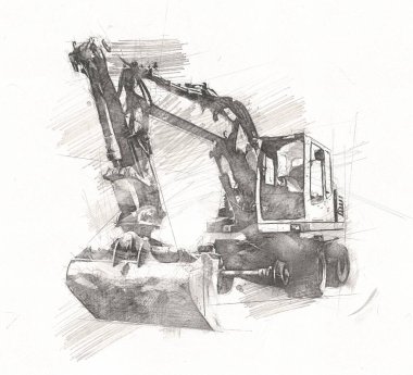 Ekskavatör illüstrasyon izole renk sanat eseri