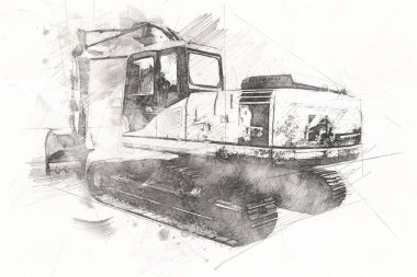 Ekskavatör illüstrasyon izole renk sanat eseri