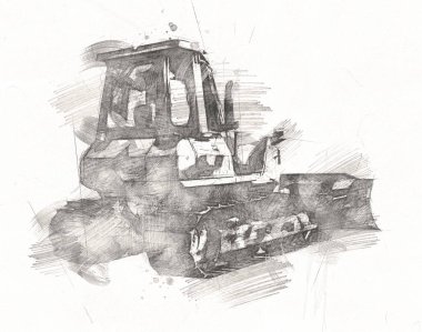 Buldozer illüstrasyon renk sanat grunge vintage çizim