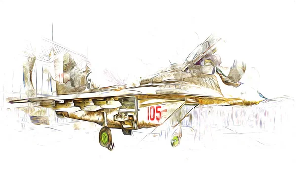 Americano Jet Fighter Aereo Disegno Illustrazione Arte Vintage — Foto Stock