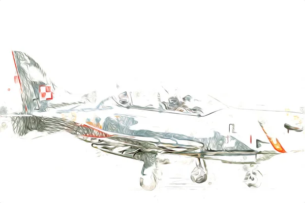 Americano Jet Fighter Aereo Disegno Illustrazione Arte Vintage — Foto Stock