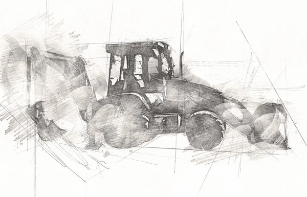 Trator Escavadeira Ilustração Cor Isolado Arte Trabalho — Fotografia de Stock