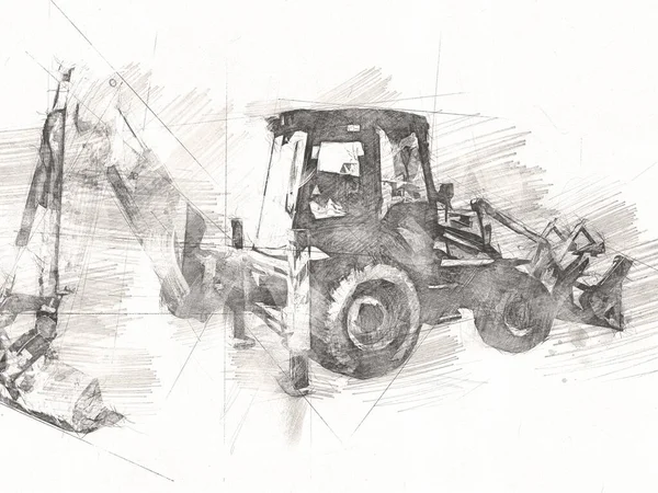 掘削機トラクターイラストカラー孤立したアートワーク — ストック写真
