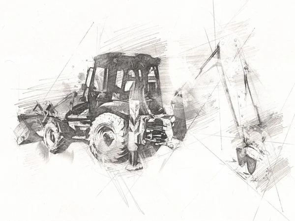 Excavadora Tractor Ilustración Color Aislado Obra Arte —  Fotos de Stock