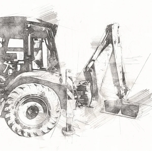 Excavadora Tractor Ilustración Color Aislado Obra Arte —  Fotos de Stock