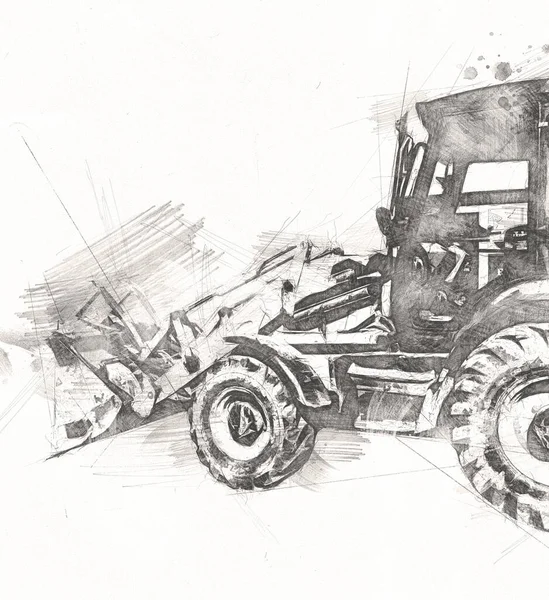 Bagger Traktor Illustration Farbe Isoliert Kunstwerk — Stockfoto