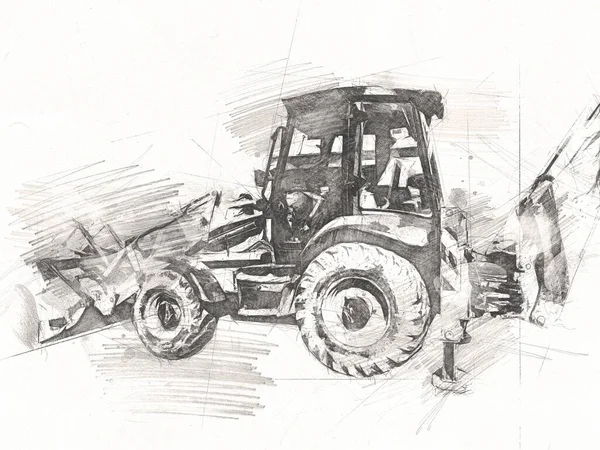 Excavadora Tractor Ilustración Color Aislado Obra Arte — Foto de Stock