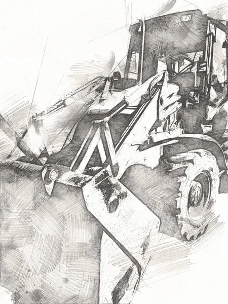 Excavadora Tractor Ilustración Color Aislado Obra Arte — Foto de Stock