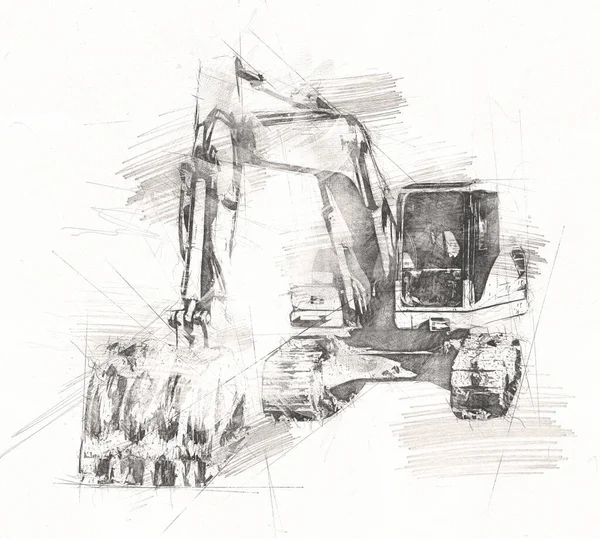 Excavator Ilustrație Culoare Artă Izolată Lucrare — Fotografie, imagine de stoc