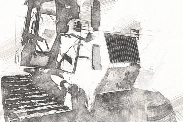 Bulldozer Illustrazione Colore Arte Grunge Disegno Vintage — Foto Stock