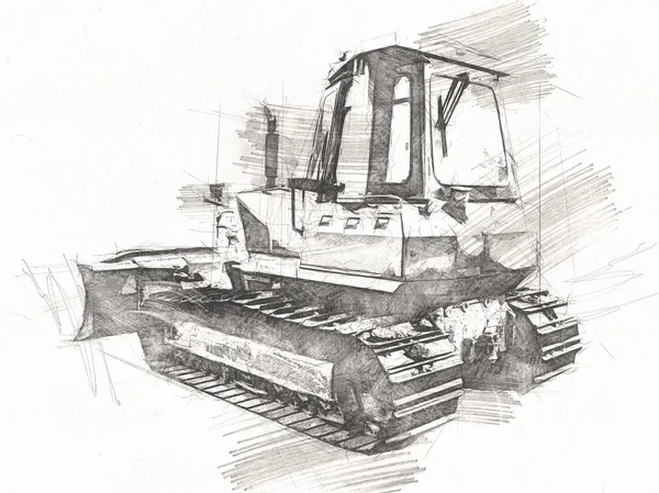 Bulldozer Illustration Farbe Kunst Grunge Zeichnung Vintage — Stockfoto