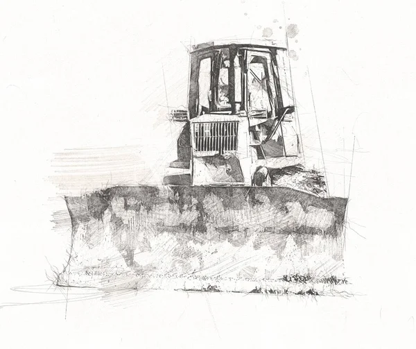 Bulldozer Illustrazione Colore Arte Grunge Disegno Vintage — Foto Stock