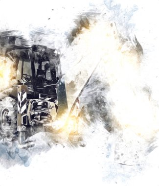 Kazı makinesi traktör çizimi rengi izole edilmiş antika sanat eserleri