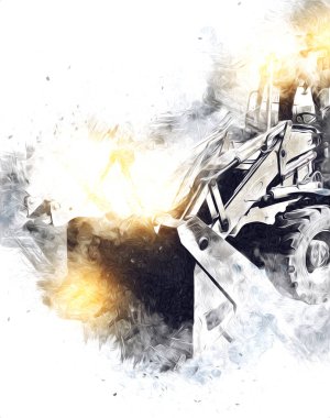 Kazı makinesi traktör çizimi rengi izole edilmiş antika sanat eserleri