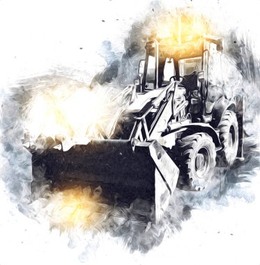 Kazı makinesi traktör çizimi rengi izole edilmiş antika sanat eserleri