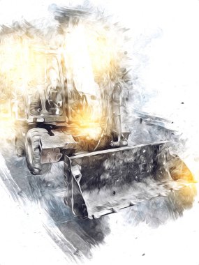 Ekskavatör illüstrasyon izole renk sanat eseri