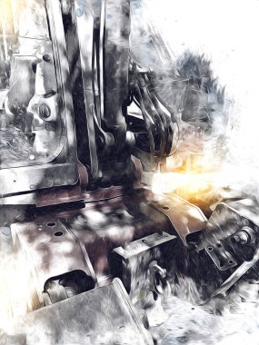 Ekskavatör illüstrasyon izole renk sanat eseri