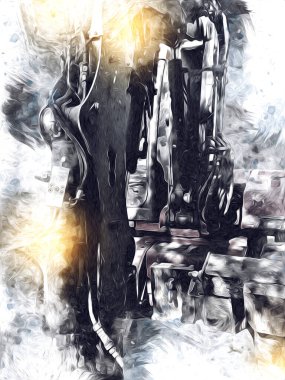 Ekskavatör illüstrasyon izole renk sanat eseri