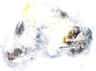 Ekskavatör illüstrasyon izole renk sanat eseri