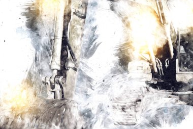 Ekskavatör illüstrasyon izole renk sanat eseri