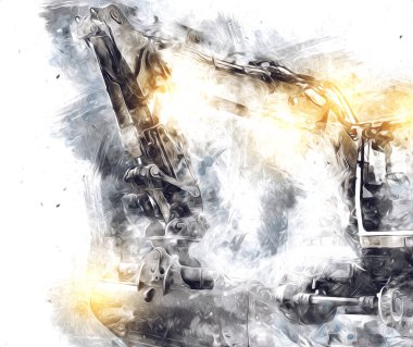 Ekskavatör illüstrasyon izole renk sanat eseri