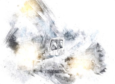 Ekskavatör illüstrasyon izole renk sanat eseri