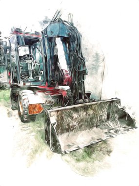 Ekskavatör illüstrasyon izole renk sanat eseri