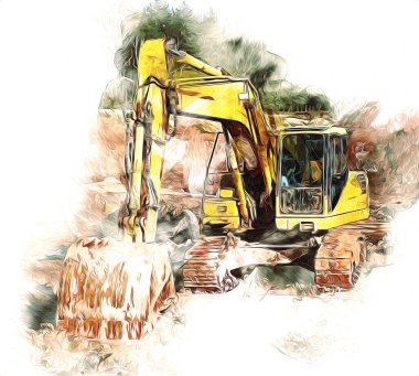 Ekskavatör illüstrasyon izole renk sanat eseri