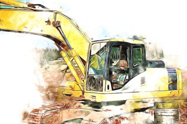 Ekskavatör illüstrasyon izole renk sanat eseri