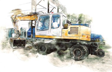 Ekskavatör illüstrasyon izole renk sanat eseri