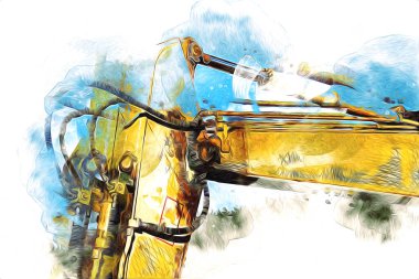 Ekskavatör illüstrasyon izole renk sanat eseri