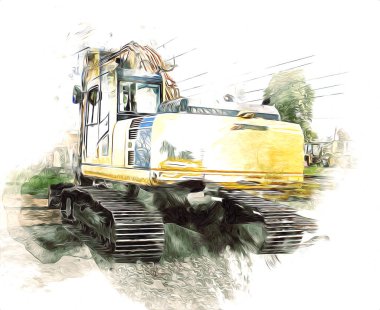 Ekskavatör illüstrasyon izole renk sanat eseri