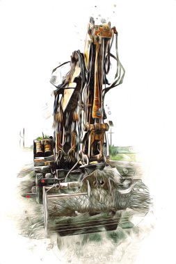 Ekskavatör illüstrasyon izole renk sanat eseri